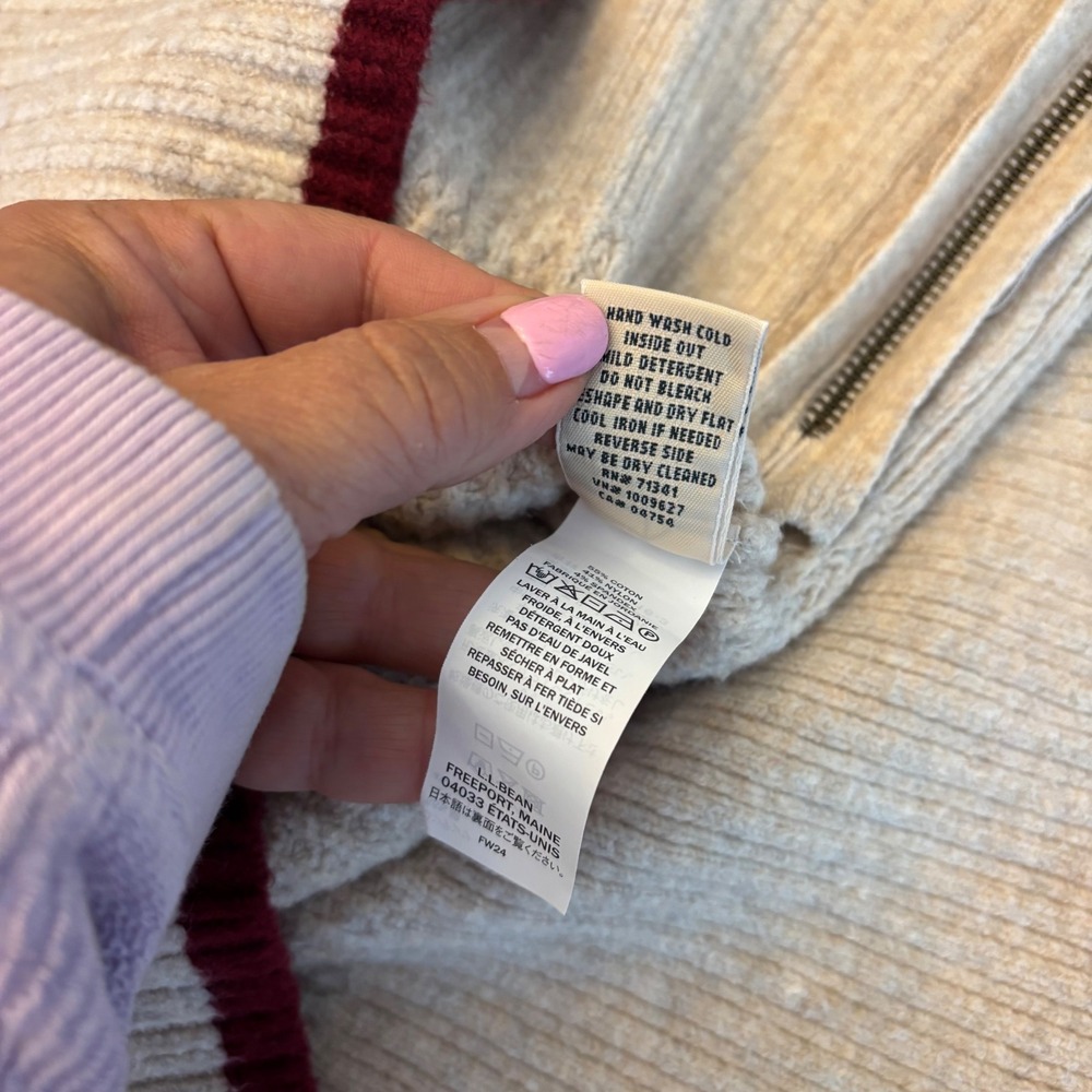 LL‎ Bean Womens Large Petite Fair Isle Turtleneck Sweater Waffle Knit Red Cream - Picture 10 of 13